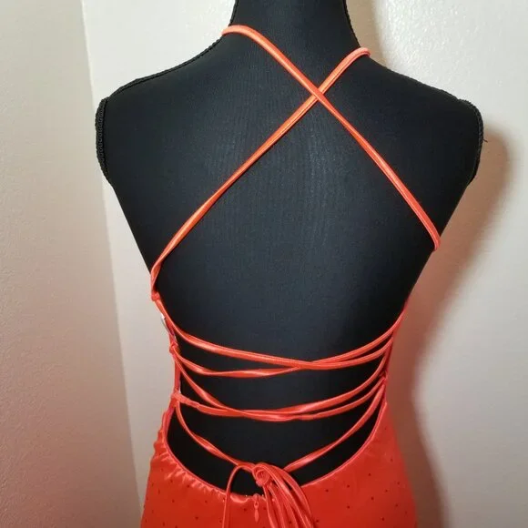 Lulus Womens Medium Coral Halter Long Dress Rhinestone HOCO Formal Prom NWT - Picture 8 of 15